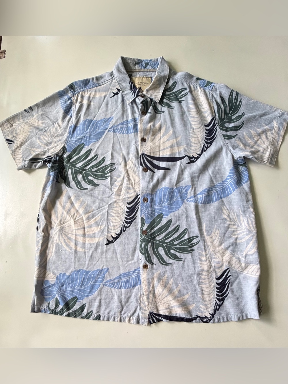 Island Republic Silk Men’s Shirt XXL Vintage Hawaiian EUC Tropic Fern Blues